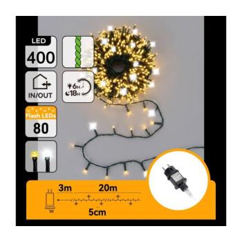 B.V. - LED kültéri karácsonyi fényfüzér 320xLED+80xLED 23m IP44 meleg+hideg fehér B10303ADJP kép