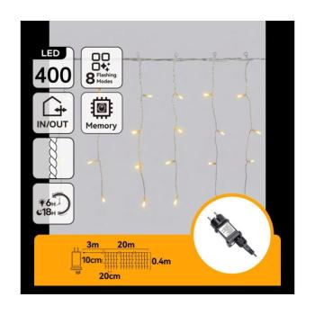 B.V. - LED Kültéri karácsonyi fényfüzér 400xLED/8 funkció 23x0,4m IP44 meleg fehér B10303JU7 kép