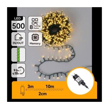 B.V. - LED kültéri karácsonyi fényfüzér 500 LED/8 funkciós 13 m IP44 meleg fehér B10303AFUW kép