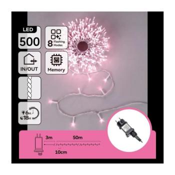 B.V. - LED kültéri karácsonyi fényfüzér 500xLED/8 funkciós IP44 rózsaszín B10303JK7 kép