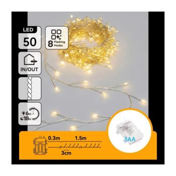 B.V. - LED kültéri karácsonyi fényfüzér 50xLED/8 funkció 3xAA 1,8m IP44 meleg fehér B103033WH kép