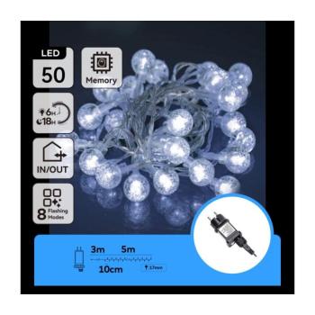 B.V. - LED kültéri karácsonyi fényfüzér 50xLED/8 funkció 8m IP44 hideg fehér B103031NP kép
