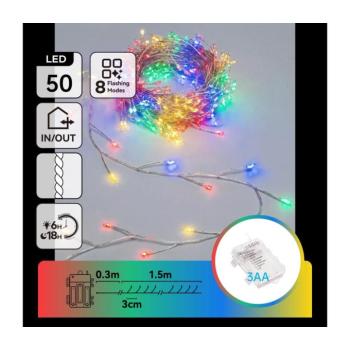 B.V. - LED kültéri karácsonyi fényfüzér 50xLED/8 funkciós 3xAA 1,8 m IP44 többszínű B103033WJ kép