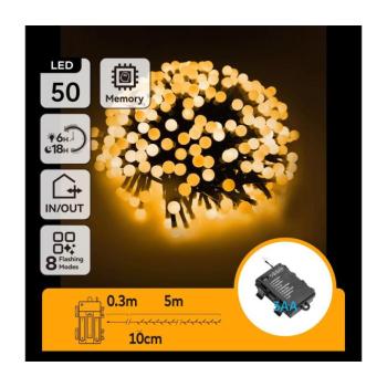 B.V. - LED kültéri karácsonyi fényfüzér 50xLED/8 funkciós 3xAA 5,3m IP44 meleg fehér B10303K5H kép