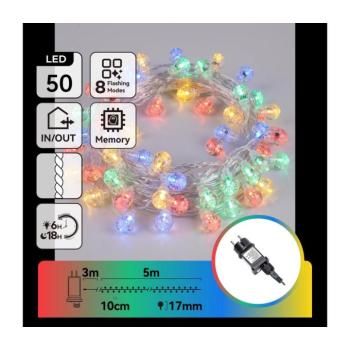 B.V. - LED kültéri karácsonyi fényfüzér 50xLED/8 funkciós 8m IP44 többszínű B103031NR kép