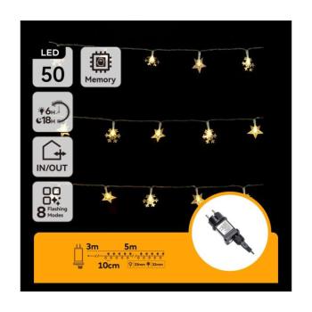 B.V. - LED kültéri karácsonyi fényfüzér 50xLED/8 funkcióval 8m IP44 meleg fehér B103031SK kép