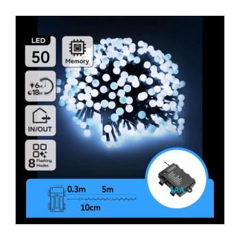 B.V. -LED kültéri karácsonyi fényfüzér 50xLED/8 üzemmód 3xAA 5,3m IP44 hideg fehér B10303K5K kép