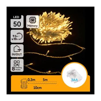 B.V. - LED Kültéri karácsonyi fényfüzér 50xLED/8 üzemmód 3xAA 5,3m IP44 meleg fehér B10303K1R kép
