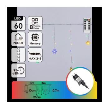 B.V. - LED Kültéri karácsonyi fényfüzér 60×LED/8 funkció 6×0,7 m IP44 többszínű + távirányító B10303S79 kép
