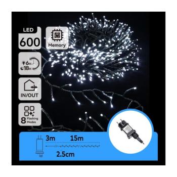 B.V. - LED Kültéri karácsonyi fényfüzér 600xLED/8 világítási mód 18m IP44 hideg fehér B103031O5 kép