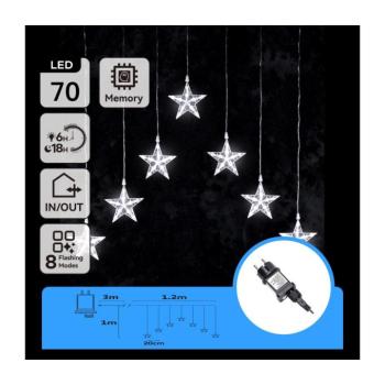 B.V. - LED kültéri karácsonyi fényfüzér 70xLED/230V 1,2x1m IP44 hideg fehér csillag alakú B10303ABGD kép