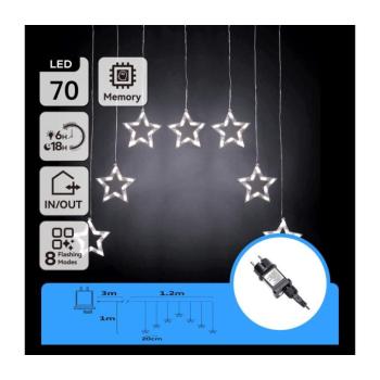 B.V. - LED kültéri karácsonyi fényfüzér 70xLED/230V 1,2x1m IP44 hideg fehér csillagok B10303ABGG kép