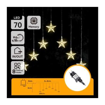 B.V. - LED kültéri karácsonyi fényfüzér 70xLED/230V 1,2x1m IP44 meleg fehér csillagok B10303ABGC kép