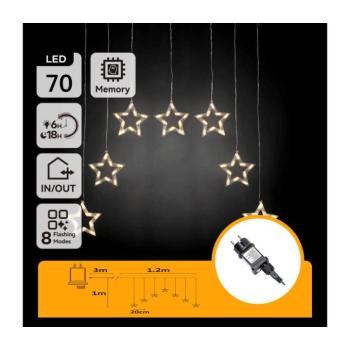 B.V. - LED kültéri karácsonyi fényfüzér 70xLED/230V 1,2x1m IP44 meleg fehér csillagok B10303ABGF kép