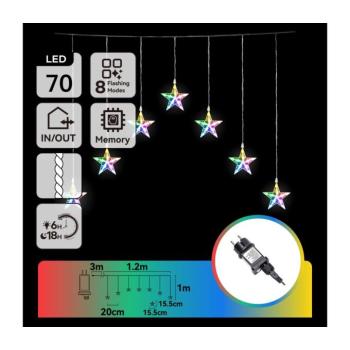 B.V. - LED kültéri karácsonyi fényfüzér 70xLED/8 funkció 4,2x1m IP44 többszínű B10303ABGE kép