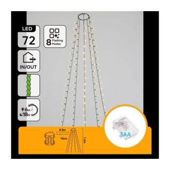 B.V. - LED kültéri karácsonyi fényfüzér 72xLED/8 funkciós 3xAA 1,2m IP44 meleg fehér B103033X4 kép