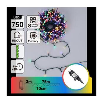 B.V. - LED kültéri karácsonyi fényfüzér 750xLED/8 funkciós 78m IP44 többszínű B10303AFRH kép