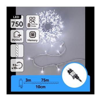 B.V. - LED kültéri karácsonyi fényfüzér 750xLED/8 üzemmód 78m IP44 hideg fehér B10303AFRL kép