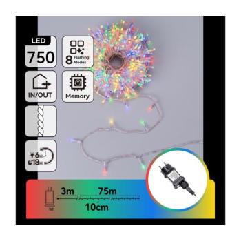 B.V. - LED kültéri karácsonyi fényfüzér 750xLED/8 üzemmód 78m IP44 többszínű B10303AFRN kép