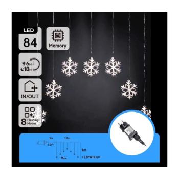 B.V. - LED kültéri karácsonyi fényfüzér 84xLED/8 fu 1,2x1m IP44 hideg fehér hópelyhek B10303ABGJ kép