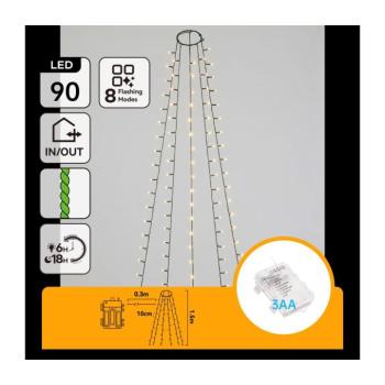 B.V. - LED kültéri karácsonyi fényfüzér 90xLED/8 funkció 3xAA 1,5m IP44 meleg fehér B103033X5 kép