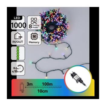 B.V. - LED kültéri karácsonyi füzér 1000xLED/8 funkció 103m IP44 többszínű B10303AFRI kép