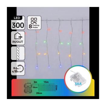 B.V. - LED kültéri karácsonyi füzér 300×LED/8 üzemmód 3×AA 18×0,4 m IP44 többszínű B10303K3V kép