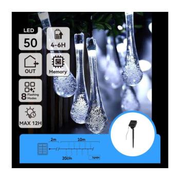 B.V. LED napelemes dekorációs lánc 50 LED, 8 funkció, 12m, IP65, hideg fehér B10201JF2 kép