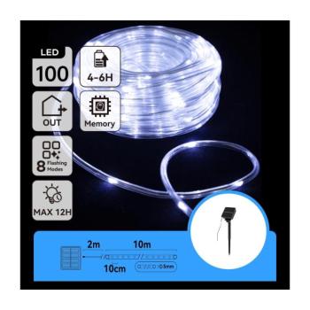 B.V. - LED napelemes karácsonyi fényfüzér 100xLED/8 funkció 12m IP65 hideg fehér B10303K9E kép