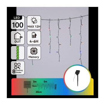 B.V. - LED napelemes karácsonyi fényfüzér 100xLED/8 funkció 8m 800 mAh IP65 többszínű B10201JG2 kép
