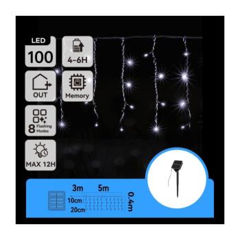 B.V. - LED napelemes karácsonyi fényfüzér 100xLED/8 funkció 8x0,4m IP65 hideg fehér B10201JF8 kép