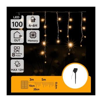 B.V. - LED napelemes karácsonyi fényfüzér 100xLED/8 funkciós 8x0,6m IP65 meleg fehér B10201JG0 kép