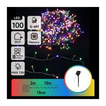 B.V. - LED napelemes karácsonyi fényfüzér 100xLED/8 üzemmód 12m IP65 többszínű B10201K7A kép