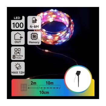B.V. - LED napelemes karácsonyi fényfüzér 100xLED/8 világítási mód 12m IP65 többszínű B10201K77 kép