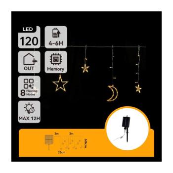 B.V. - LED napelemes karácsonyi fényfüzér 120xLED/8 funkcióval 3x0,6m 500 mAh IP65 meleg fehér B10201S6R kép