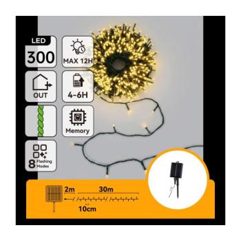 B.V. - LED napelemes karácsonyi fényfüzér 300xLED/8 üzemmód 32m IP65 meleg fehér 1200 mAh B10201ACSE kép