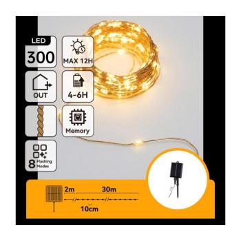 B.V. - LED napelemes karácsonyi fényfüzér 300xLED/8 világítási mód 32m IP65 meleg fehér 1200 mAh B10201ACSN kép