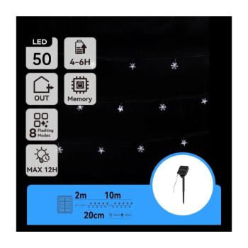 B.V. - LED napelemes karácsonyi fényfüzér 50xLED/8 világítási mód 12 m IP65 hideg fehér B10201JE9 kép