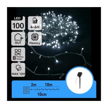 B.V. - LED napelemes karácsonyi füzér 100xLED/8 funkció 12m IP65 hideg fehér B10201K79 kép