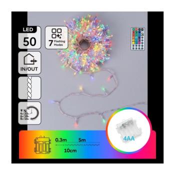 B.V. - LED RGB kültéri fényfüzér 50xLED/7 üzemmód 4xAA 5,3m IP44 többszínű + távirányító B10303S6K kép