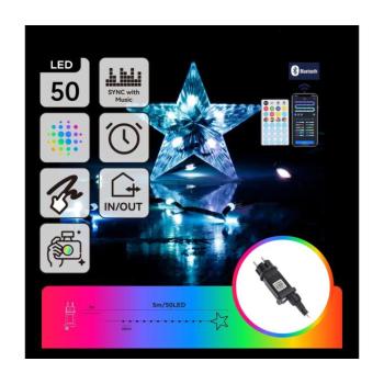 B.V. - LED RGBICW kültéri karácsonyi fényfüzér 50xLED/10W/230V 5m IP44 + távirányító S104033VM kép