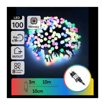 B.V. - LED RGBY kültéri dekorációs fényfüzér 100xLED/3,6W/230V/8 funkció 10m IP44 B103031OI kép