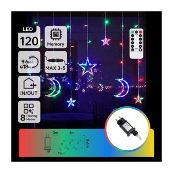 B.V. - LED RGBY kültéri karácsonyi fényfüzér 120xLED/6W/230V/8 funkcióval 3x0,6m IP44 + távirányító B10303S6W kép