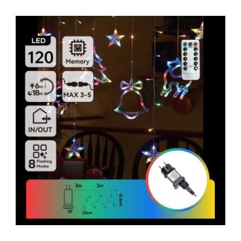 B.V. - LED RGBY kültéri karácsonyi fényfüzér 120xLED/6W/230V/8 világítási mód 3x0,6m IP44 + távirányító B10303S70 kép