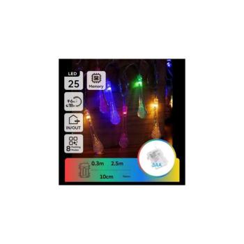 B.V. - LED RGBY Kültéri karácsonyi fényfüzér 25xLED/8 világítási mód 3xAA 2,5m IP44 cseppek B10303K5D kép
