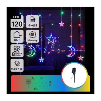 B.V. - LED RGBY napelemes karácsonyi fényfüzér 120xLED/8 funkció 3x0,6m 500 mAh IP65 B10201S6T kép