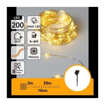B.V. - napelemes LED fényfüzér, 200 LED, 8 üzemmód, 22 m, IP65, meleg fehér, 800 mAh B10201ACSK kép