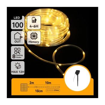 B.V. - Napelemes LED karácsonyi fényfüzér 100 LED, 8 funkciós, 12 m, IP65, meleg fehér B10303K9D kép