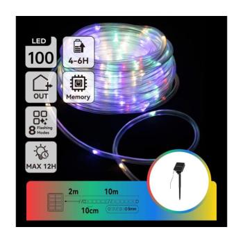 B.V. - Napelemes LED karácsonyi fényfüzér 100 LED / 8 üzemmód, 12 m, IP65, többszínű B10303K9F kép