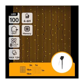 B.V. - napelemes LED karácsonyi fényfüzér 100xLED/8 üzemmód 4x1m IP65 meleg fehér B10201JF4 kép